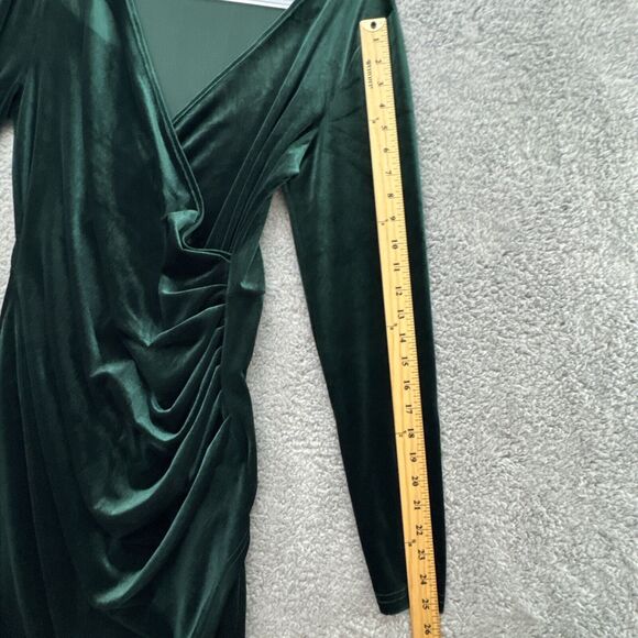 Emerald Velvet Dress Large Cocktail Holiday Elegant Elevated Old Money Stretch - Picture 10 of 16